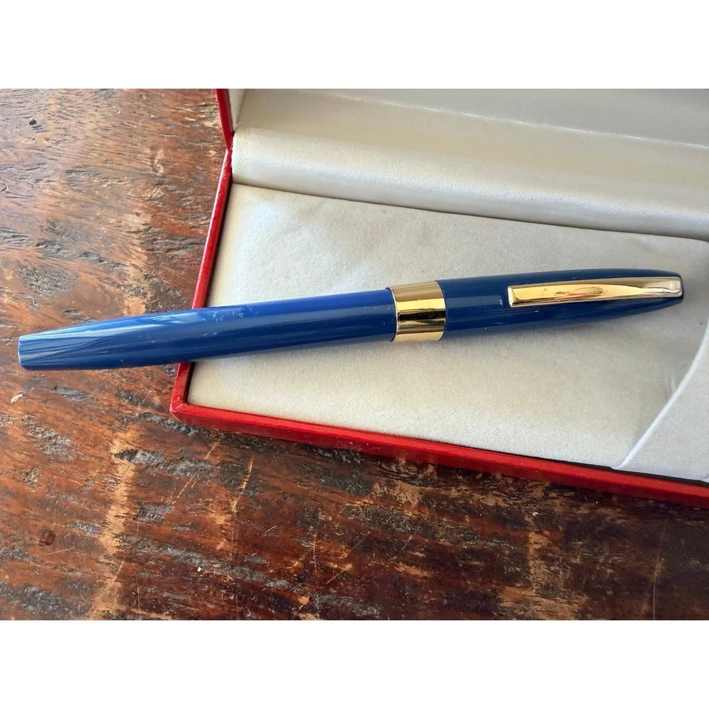 Sheaffer Triumph Imperial Fountain Pen Blue Gold Fine Nib Box Papers 1990s